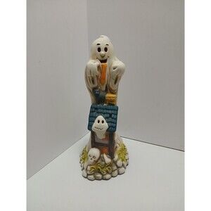 Vintage Ceramic Halloween Ghost with Tounge Out with Cat and Skulls Tea Candle